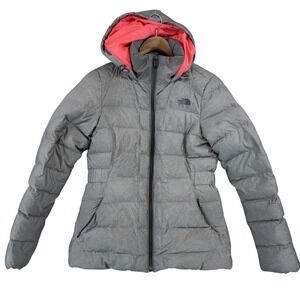 The North Face Puffer Jacket Goose Down Womens S Gray Hooded Zip Up Coat